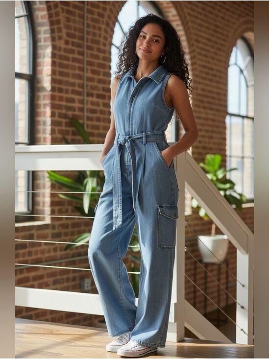 Universal Thread Denim - Universal Thread Denim Jumpsuit Sleeveless Light Blue Size 14 #JEA36